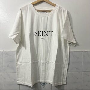 Seint Beauty Women’s 3XL White Short Sleeve Tee Shirt Logo Minimalist Casual